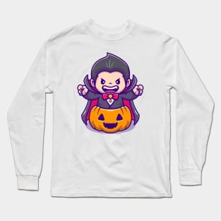 Cute Dracula In Pumpkin Long Sleeve T-Shirt